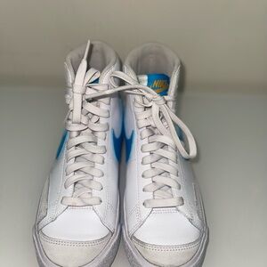 Nike White and Blue High-Top Sneakers